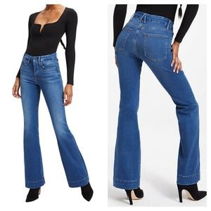 Good American 6 Womens Good Flare Trouser Hem Blue Jeans Stretchy Denim Boho NEW